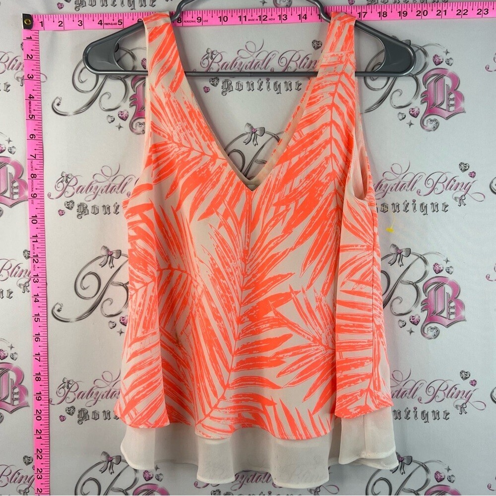 Dynamite tank top tropical Neon Coral Palm-Print V-Neck Layered Camisole orange